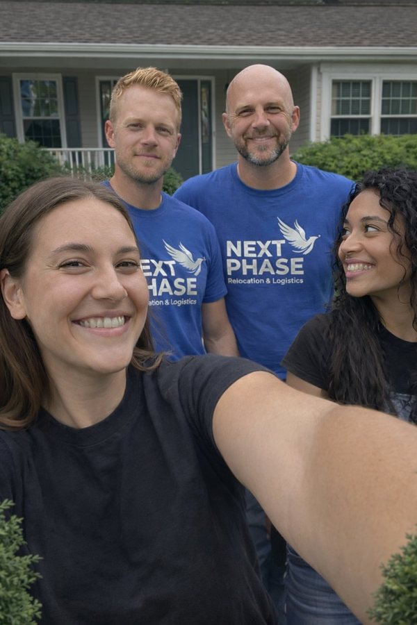 Friendly Next Phase Moving crew with happy customers